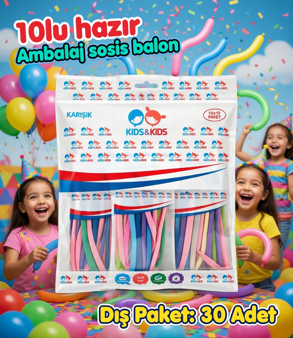 Sosis Balon 10lu Hazır Poşet / 30lu Dış Paket