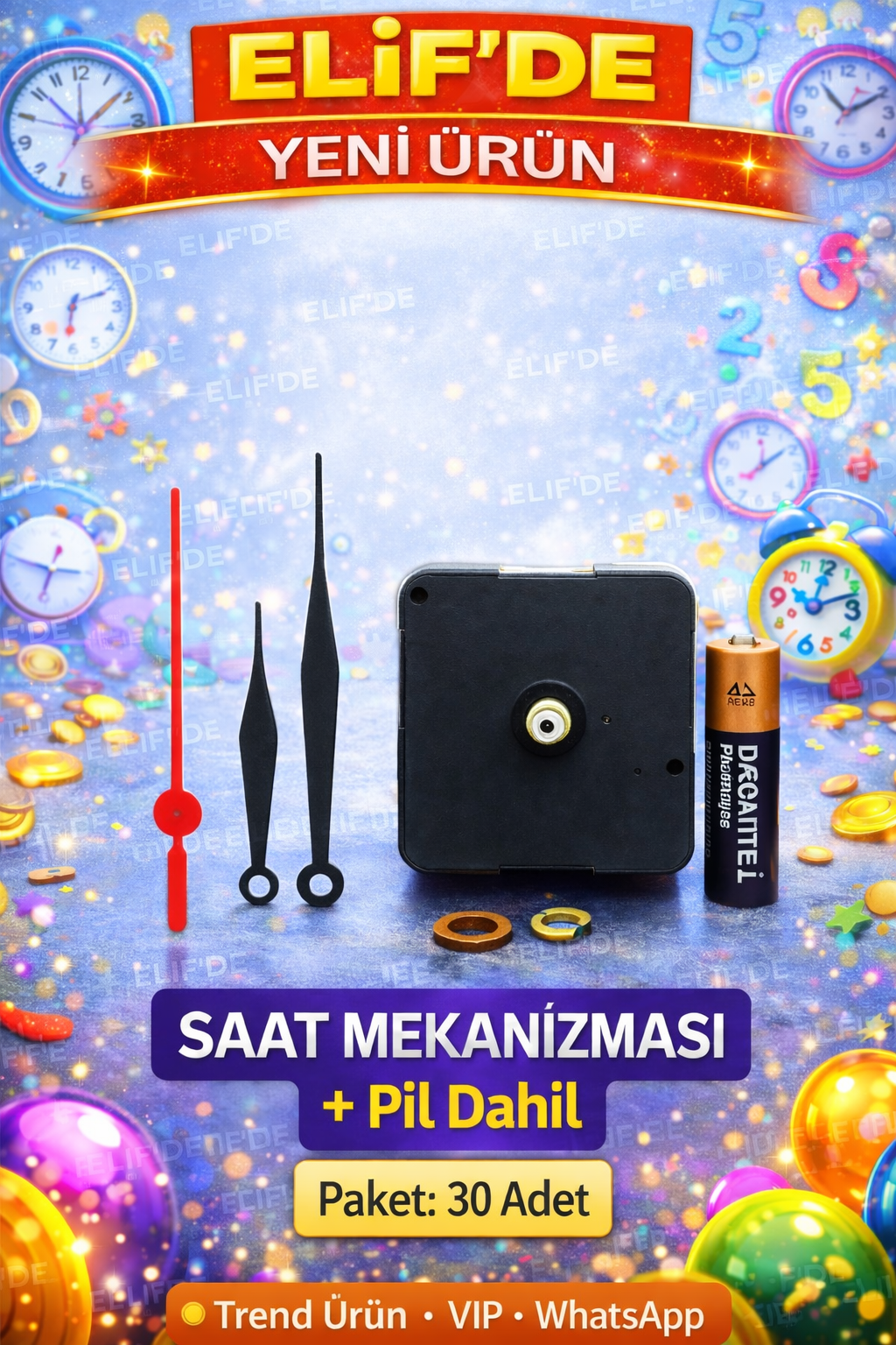 Saat Mekanizması Seti Pilli/ 30lu Paket