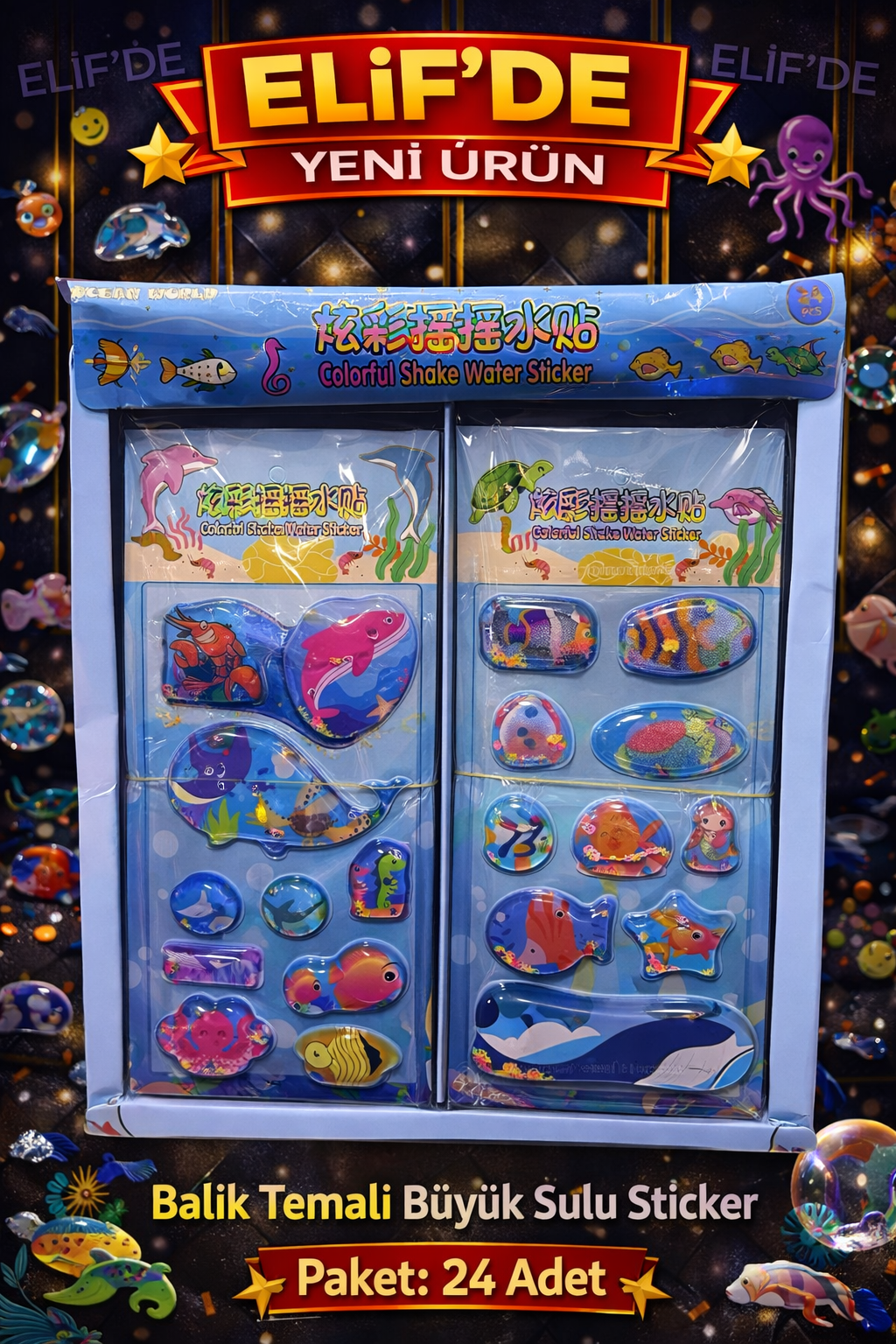 Büyük Sulu Sticker Balık Model / 24lü STANT