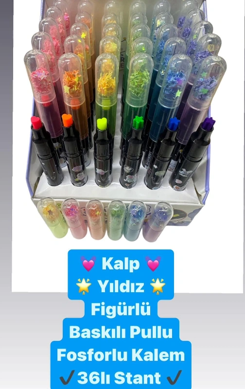 ŞEKİLLİ BASKILI  FOSFORLU KALP YILDIZ / 36LI MODEL