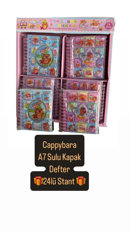 Adet: 55 ₺ / A7 Spr. CappyBARA Sulu Kapak Sticker Defter / paket 24lü