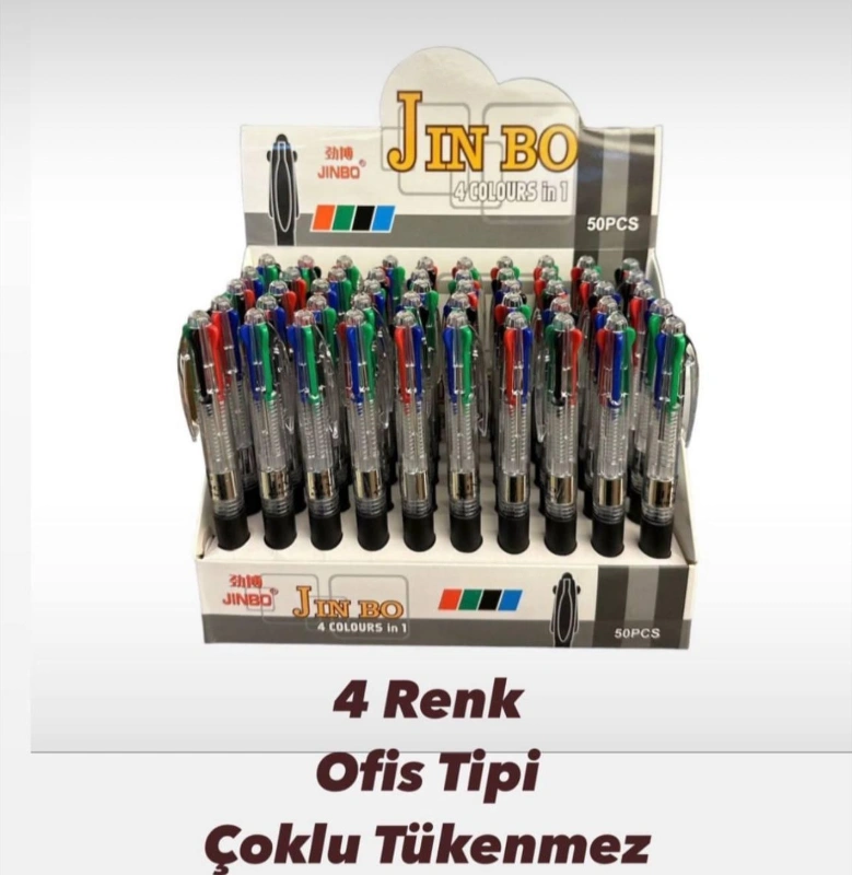 4Renk Ofis Tipi Tükenmez Kalem / 50li Stant
