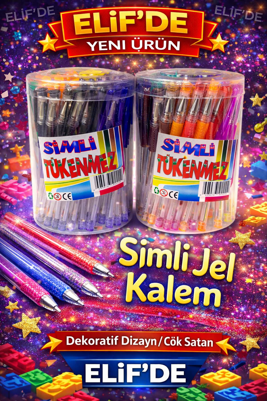 Simli Jel Dekoratif Kalem/ 60li Kavanoz