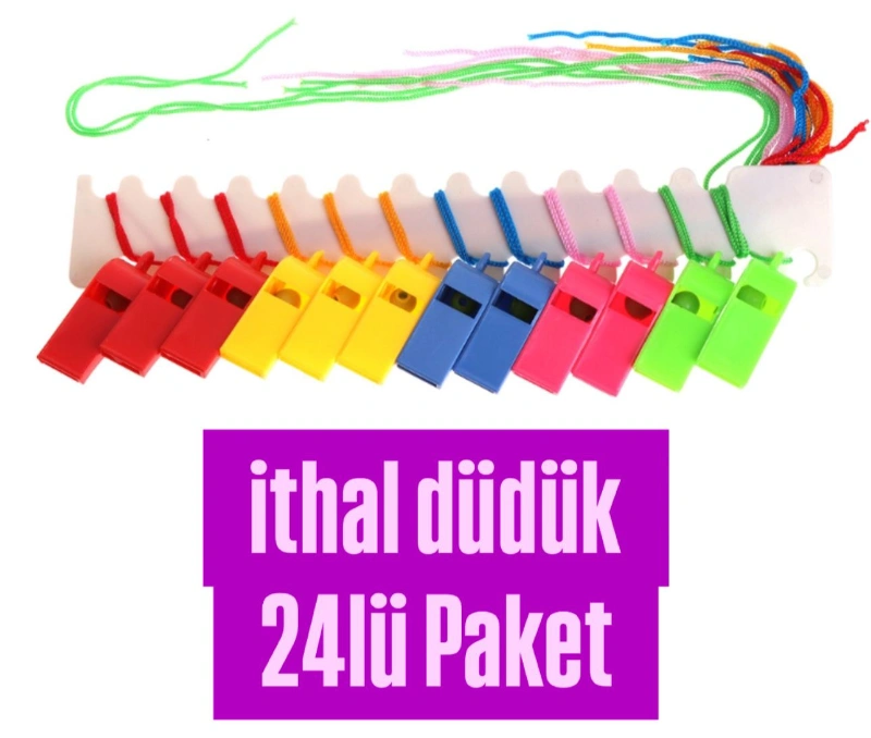 İPLİ PLASTİK DÜDÜK  / 24LÜ PAKET