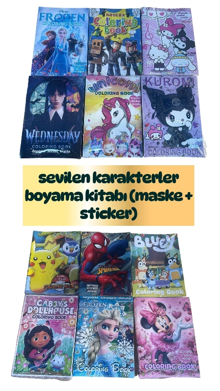 Karakterli Boyama Kitabı Maske Sticker Hediyeli