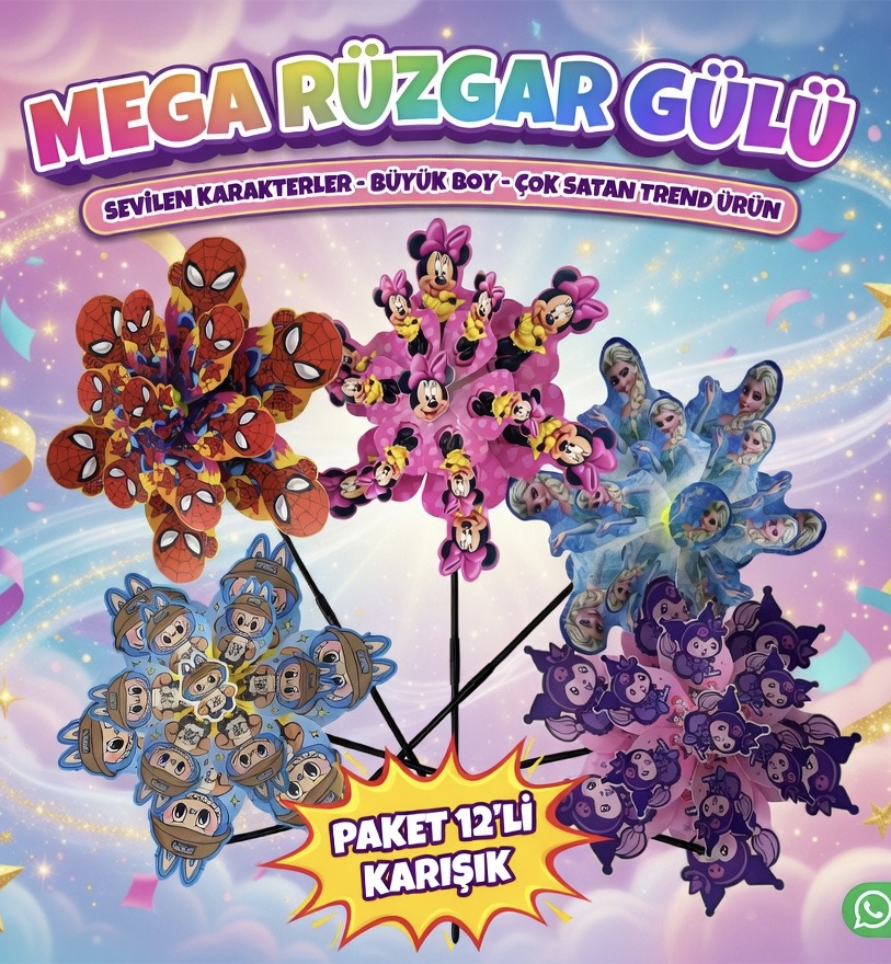Karakterli MEGA RÜZGAR GÜLÜ / 12li paket