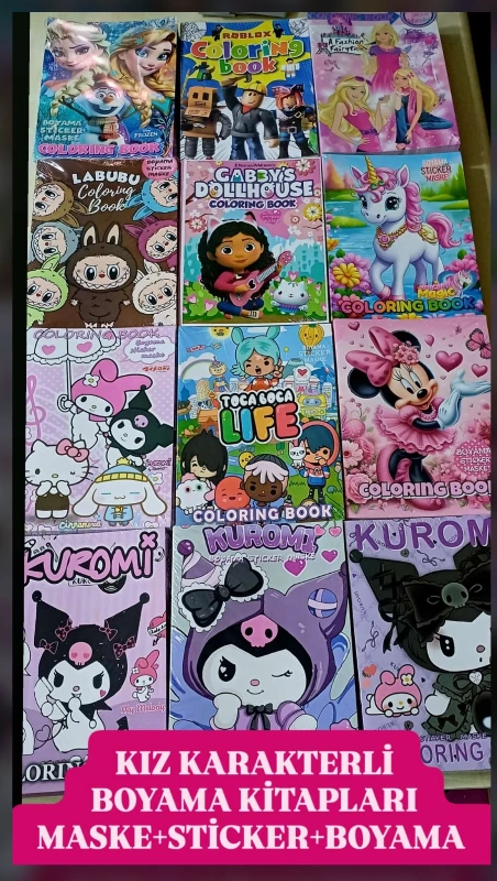 Karakterli Boyama Kitabı Maske+ Sticker / 20li Tek Model Paket