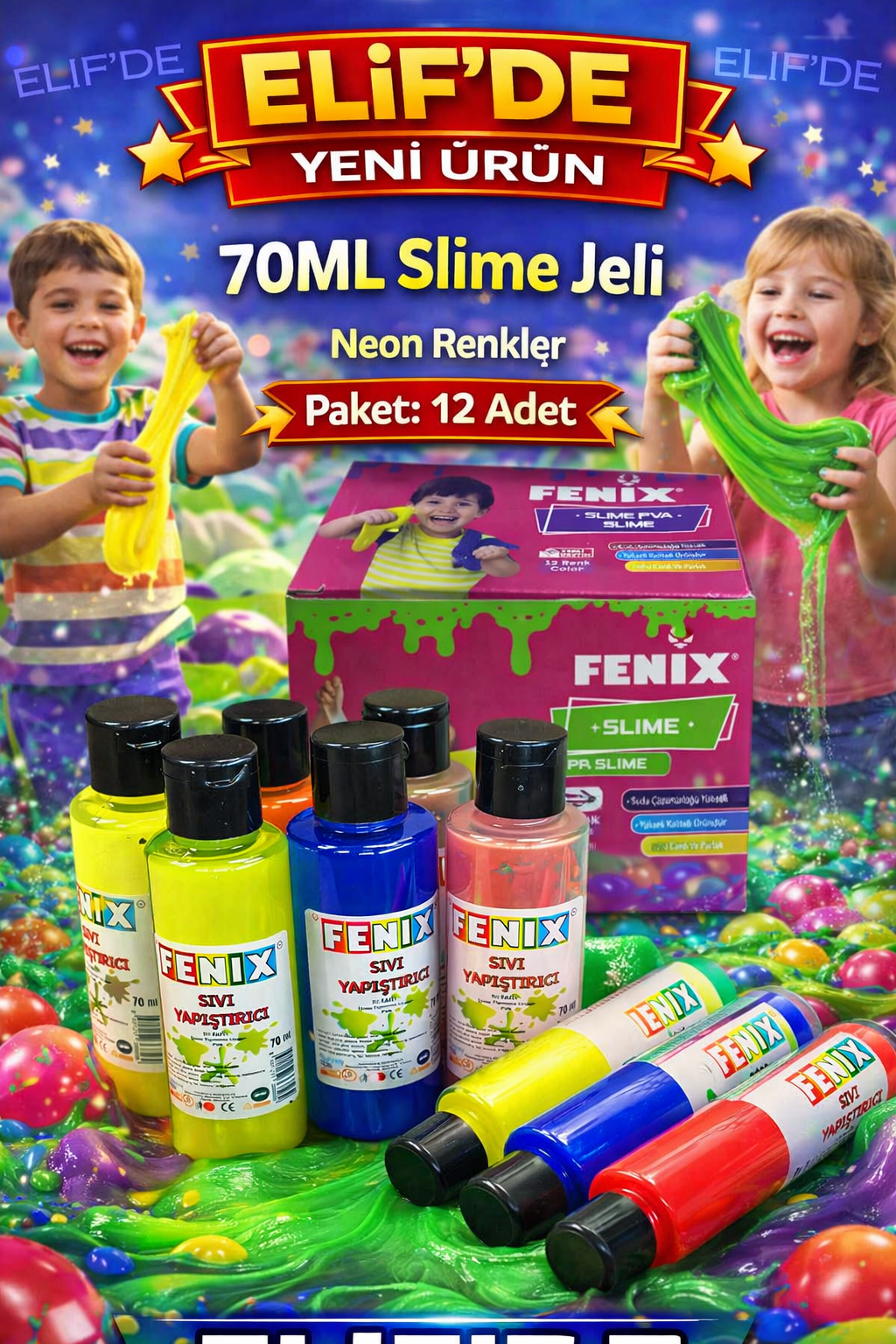 70ML Slime Jeli Neon / 12li Paket