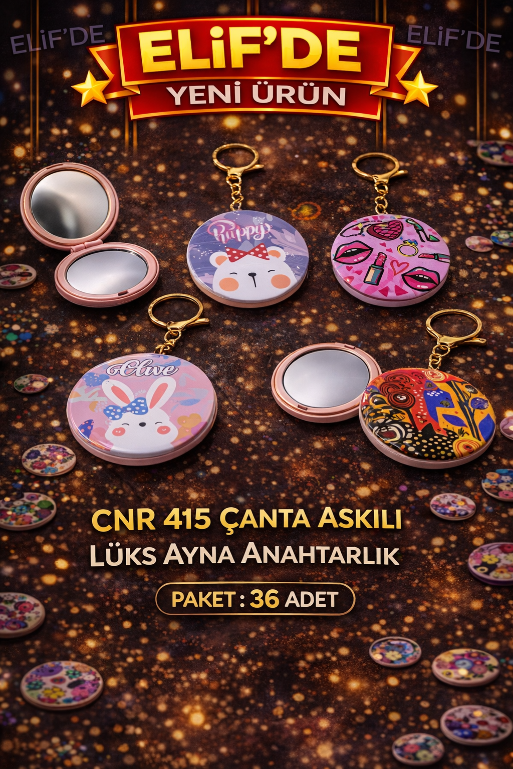 DEKORATIF ÇANTA AYNA ANAHTARLIK/ 36li Paket