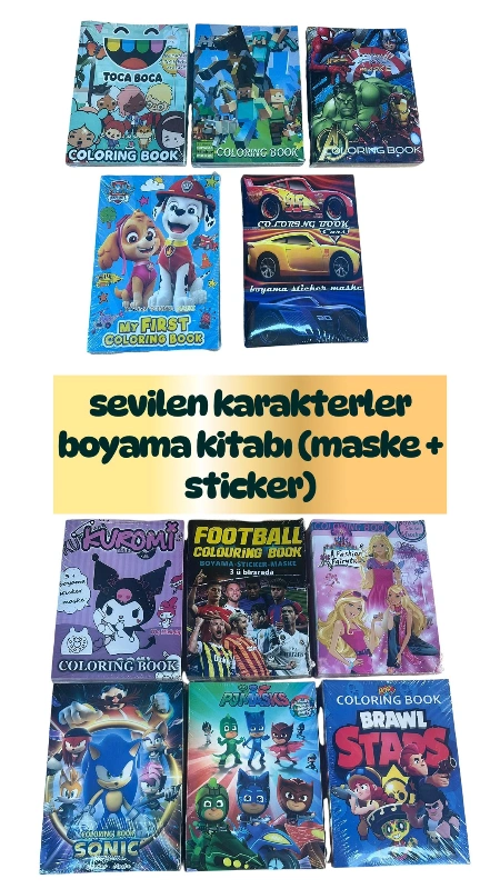 Karakterli Boyama Kitabı Maske Sticker Hediyeli