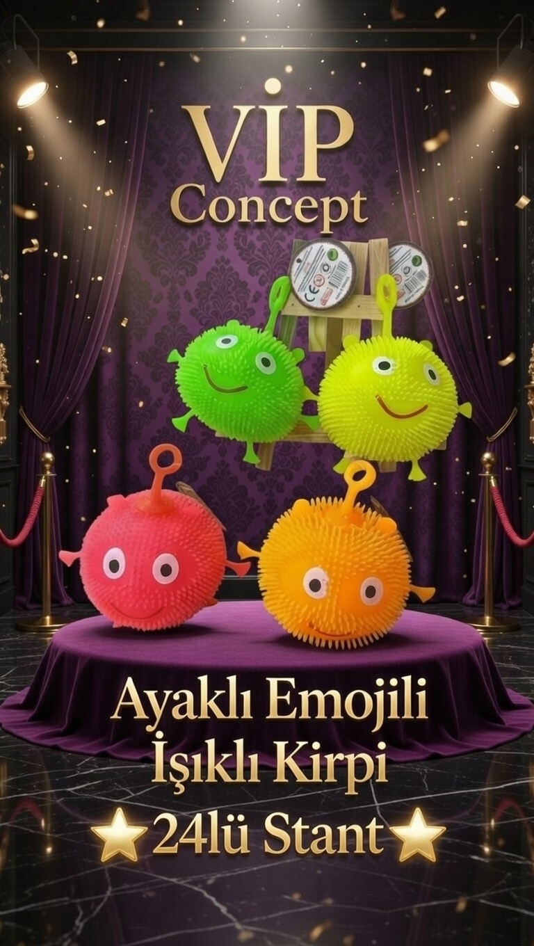 Ayaklı Emojili İşıklı Kirpi / 24lü Stant