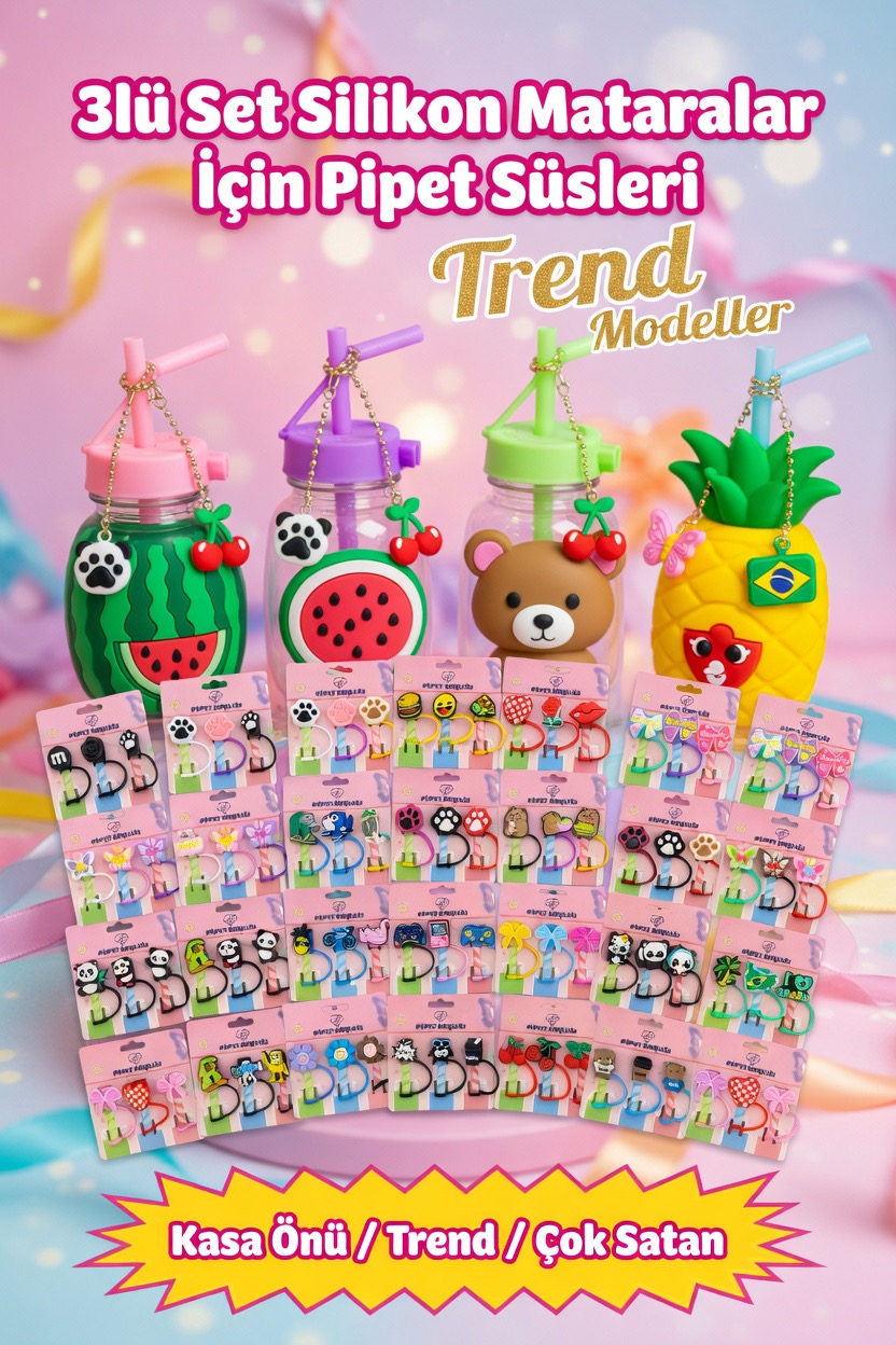 3lü Set Silikon Matara Pipeti Süsü/ 24lü paket