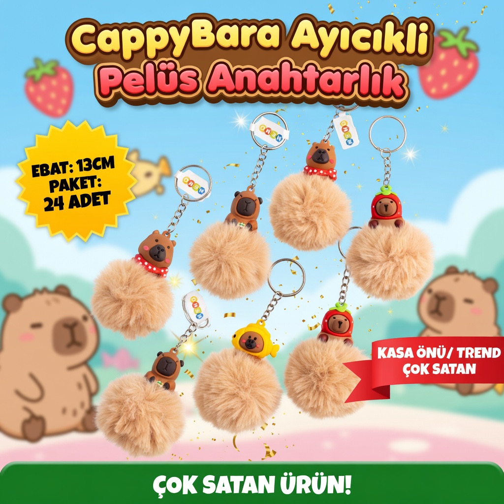 CappyBara Peluş Ayıcık Anahtarlık/ 24lü paket