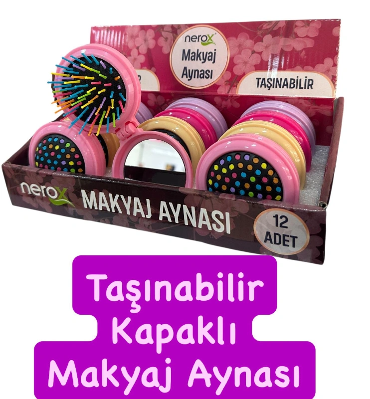 NEROX KAPAKLI FIRÇALI MAKYAJ AYNASI / 12Lİ STANT