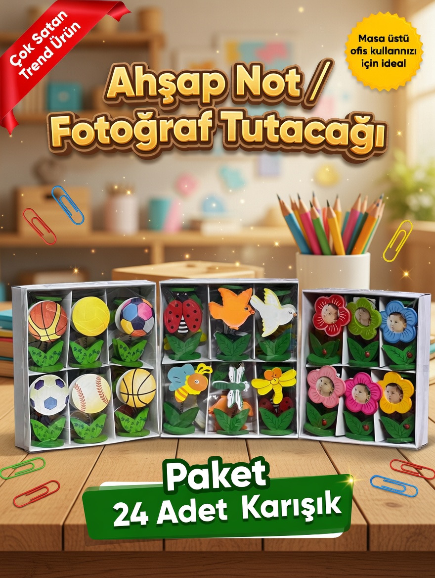 AHŞAP SAKSILI NOT TUTACAĞI / 24lü karışık paket