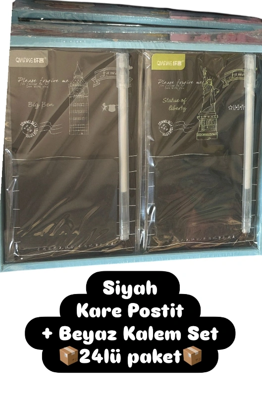 SİYAH POSTİT +BEYAZ KALEM SET / 24LÜ STANT