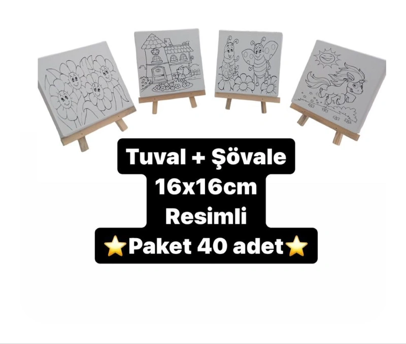 16 X 16  Resimli Tuval  + Şövale Hediyeli / 40lı paket