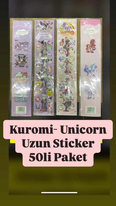 Kuromi-Unicorn Uzun Sticker / 50li Paket