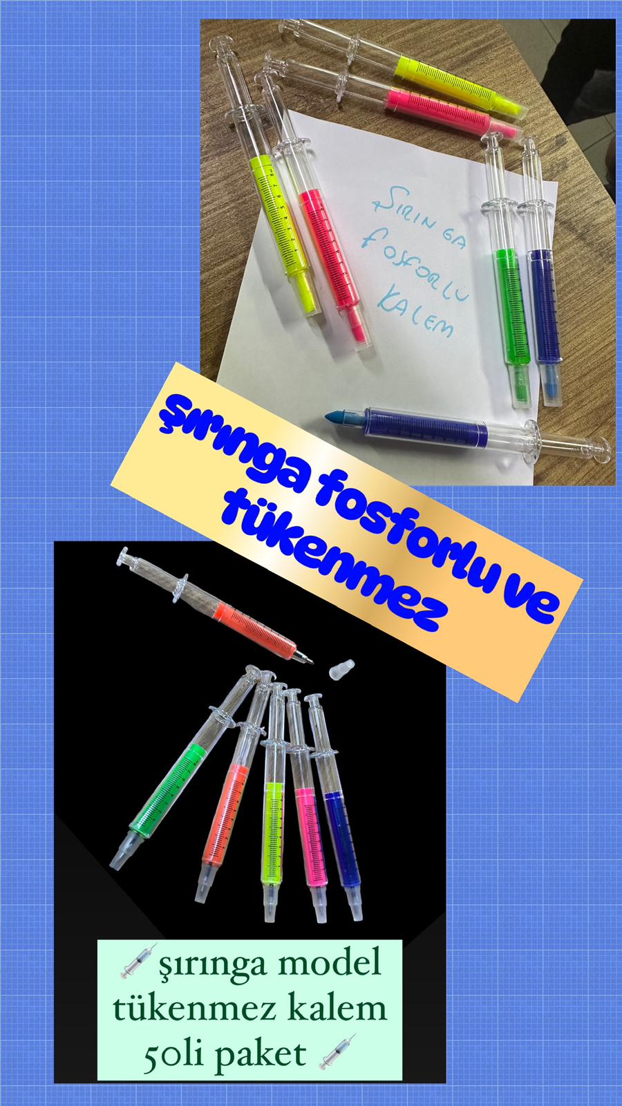 ŞIRINGA MODEL FOSFORLU KALEM / TÜKENMEZ KALEM (50li)