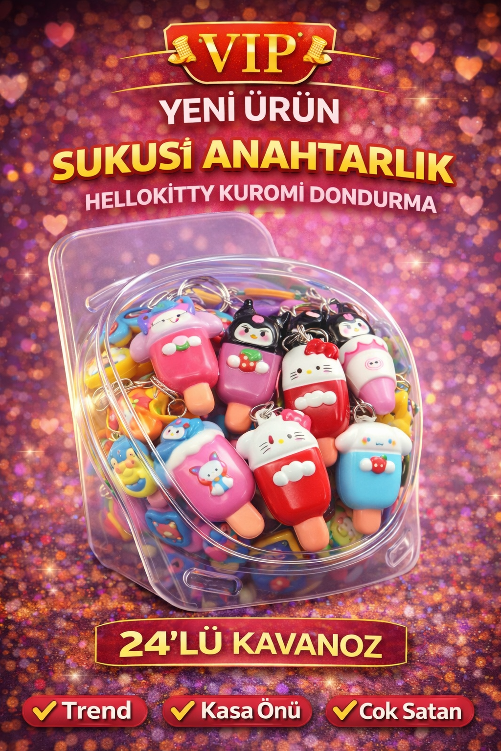 KUROMİ- HELLOKITY SUKUŞI ANAHTARLIK/ 24lü KAVANOZ