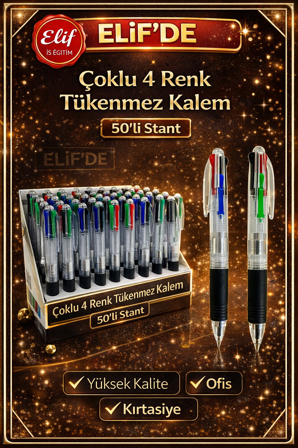 4 Renk Çoklu Kalem / 50li Stant