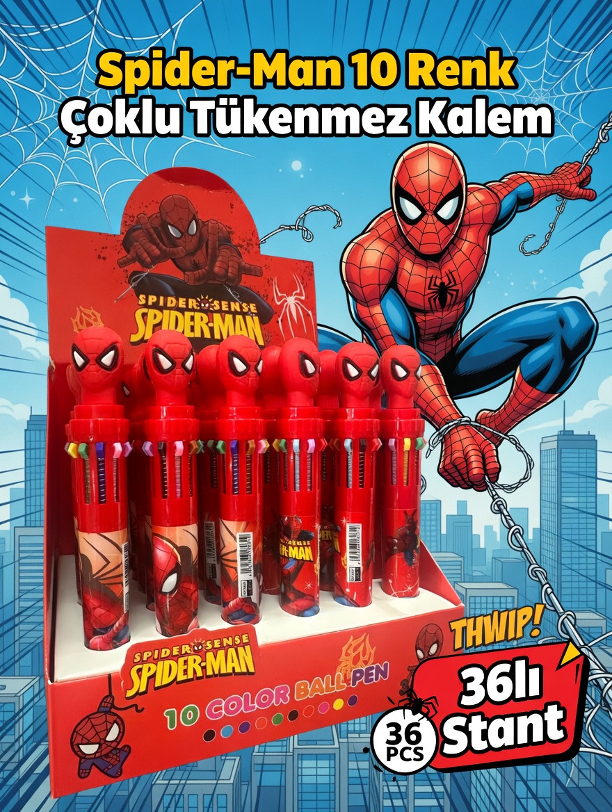 Spider Man 10 Renk Luks Kalem / 36li stant