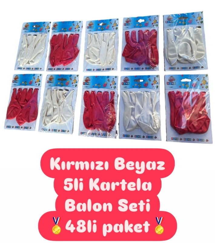 5li Kırmızı Beyaz Balon / 48li Paket