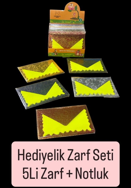HEDİYELİK ZARF SET 5 ZARF+NOTLUK / 20Lİ STANT