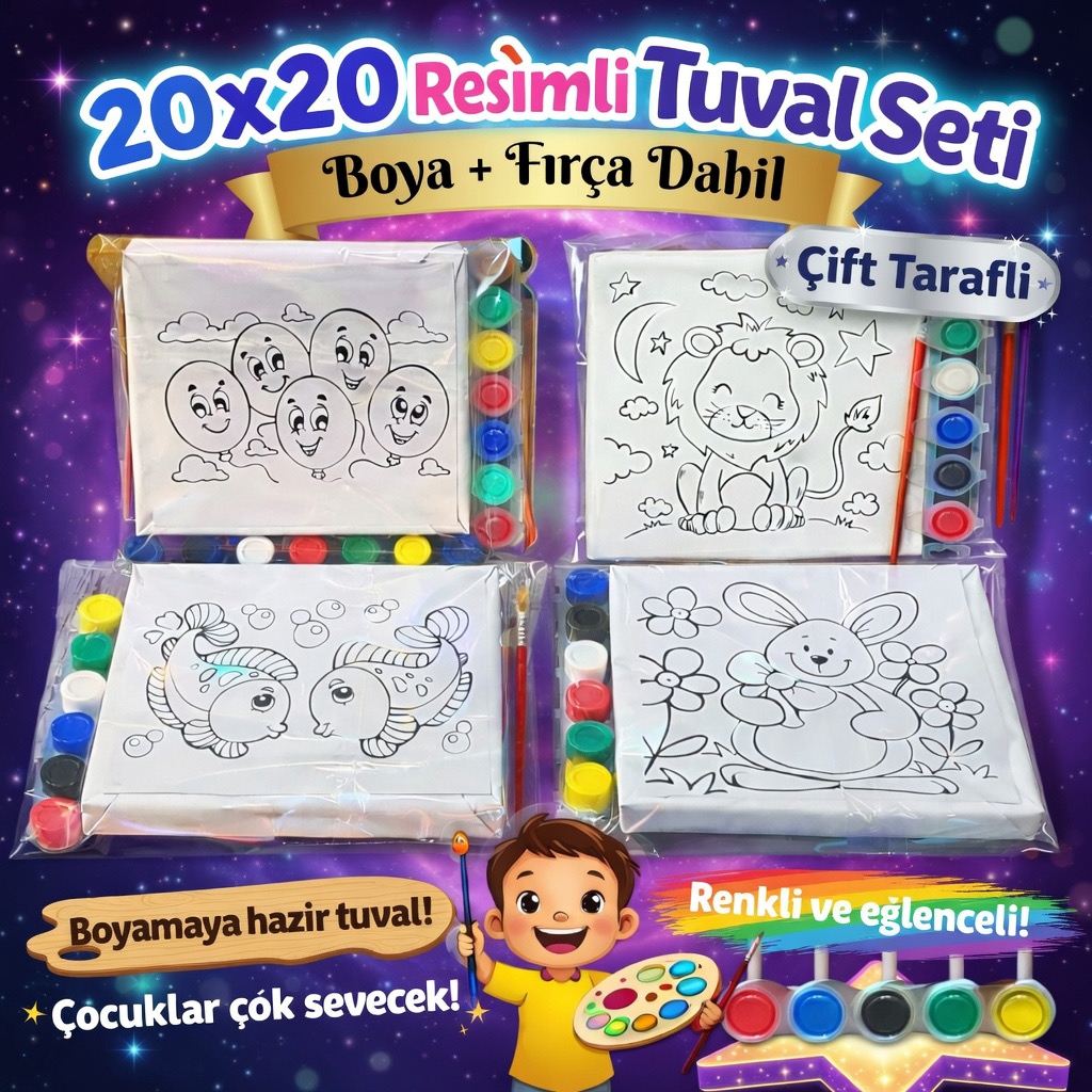 Çift Taraflı 2 Resimli Tuval Seti / 24lü Paket