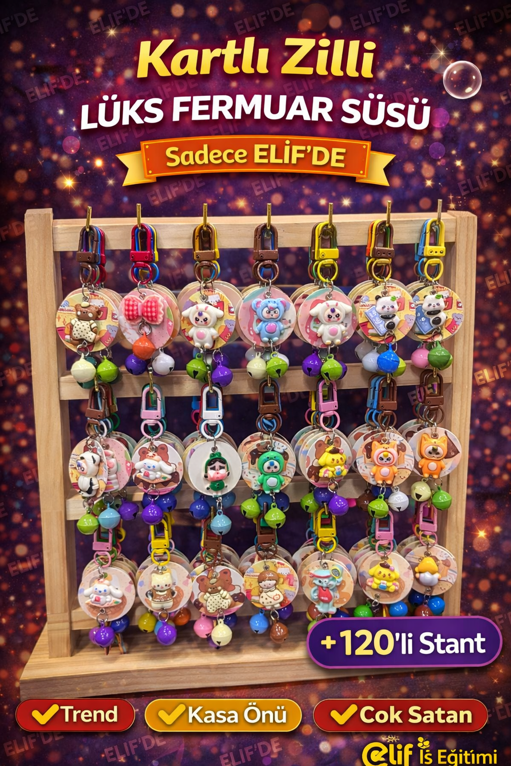 LÜKS FERMUAR SÜSÜ KARTLI VE ZiLLi/ 120li Stant