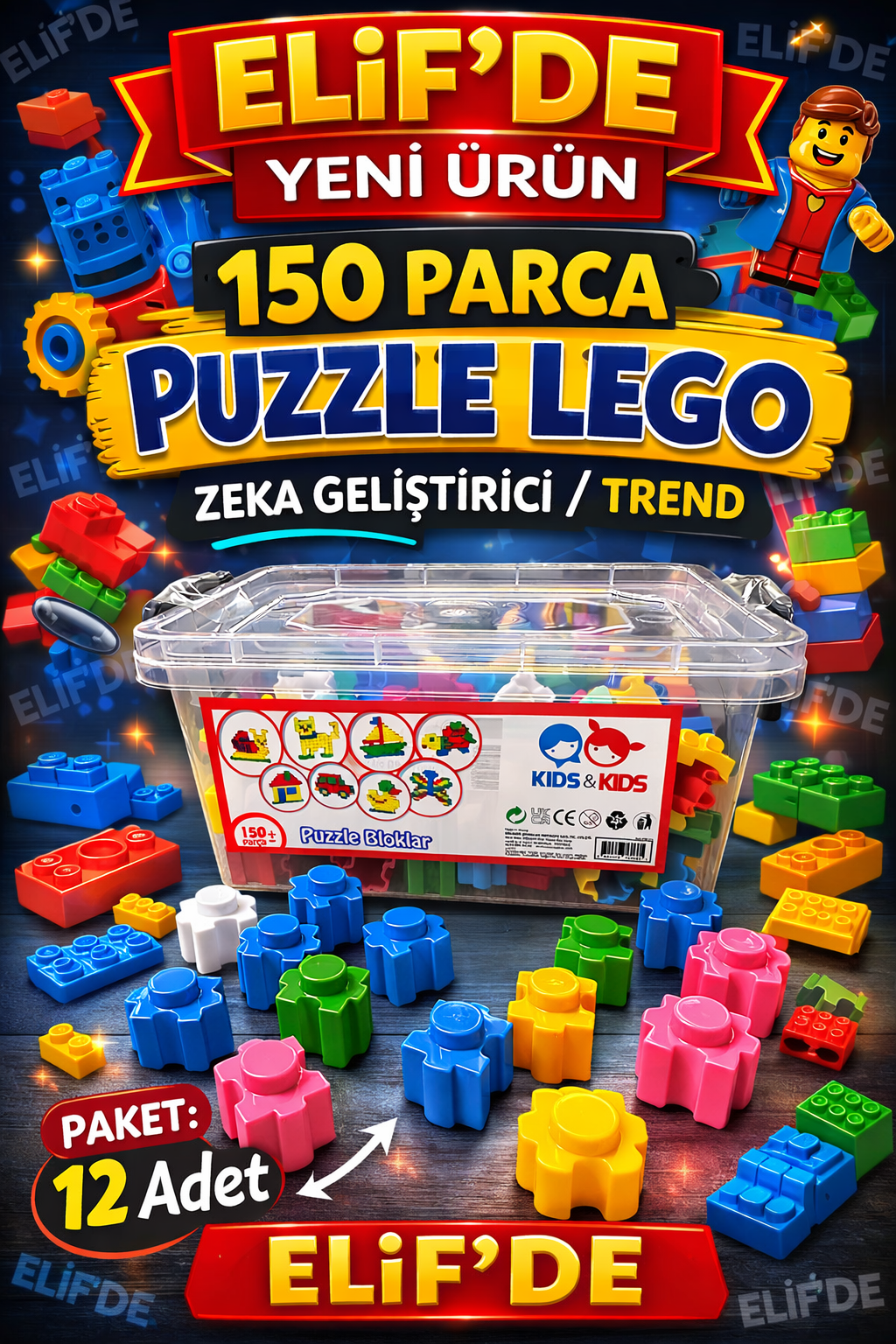 PUZZLE BLOKLAR LEGO 150 PARÇA/ 12li box