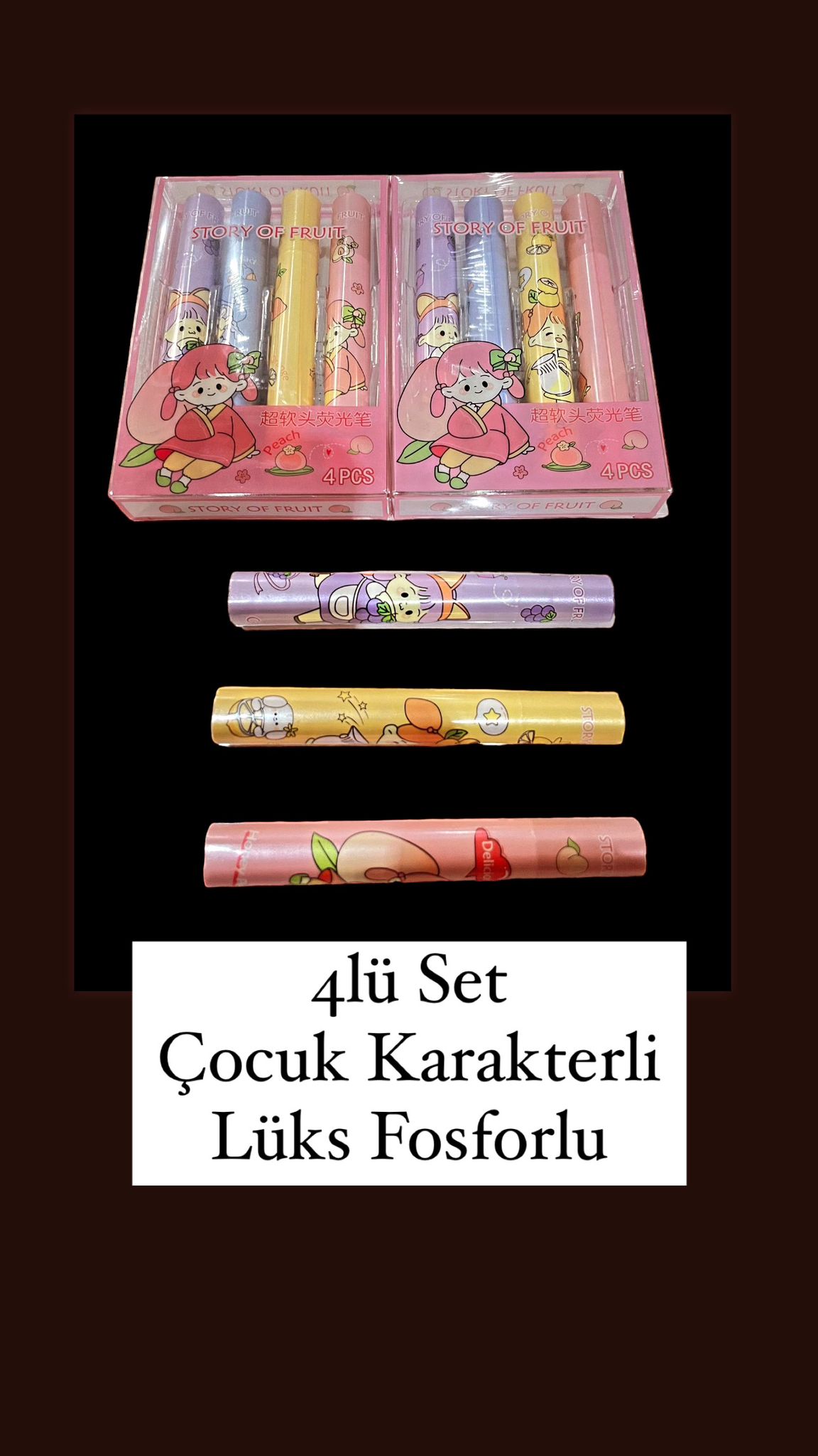 4LÜ KARAKTERLİ FOSFORLU KALEM SET