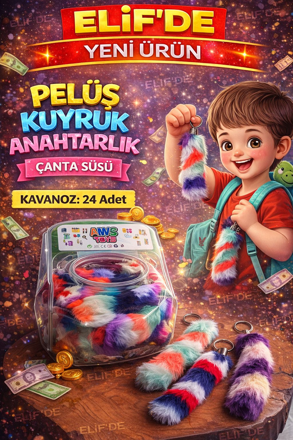 PELUŞLU KUYRUKLU ANAHTARLIK / 24LÜ KAVANOZ