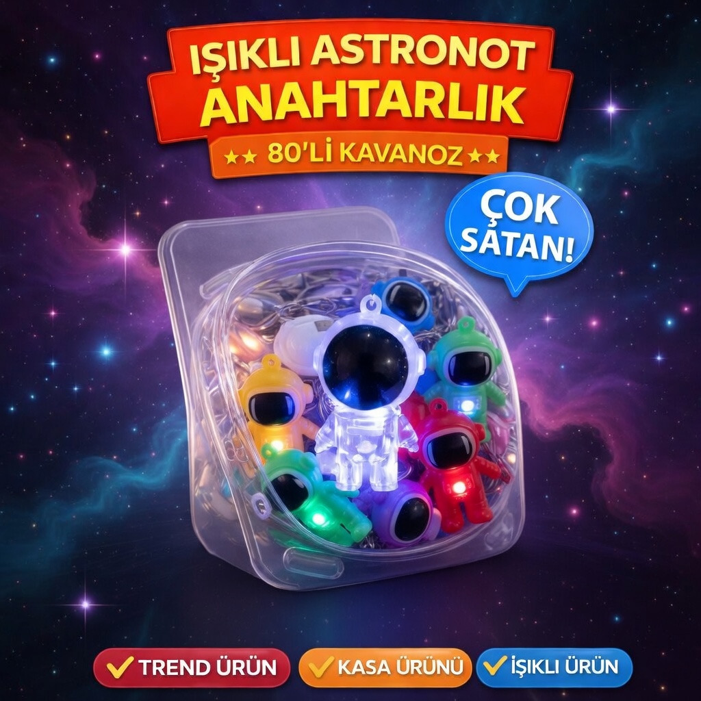 Işıklı Astronot Anahtarlık / 80li Kavanoz