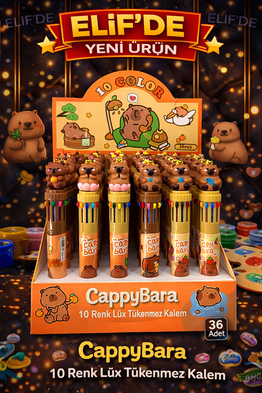 CappyBara 10 Renk Luks Kalem / 36li stant