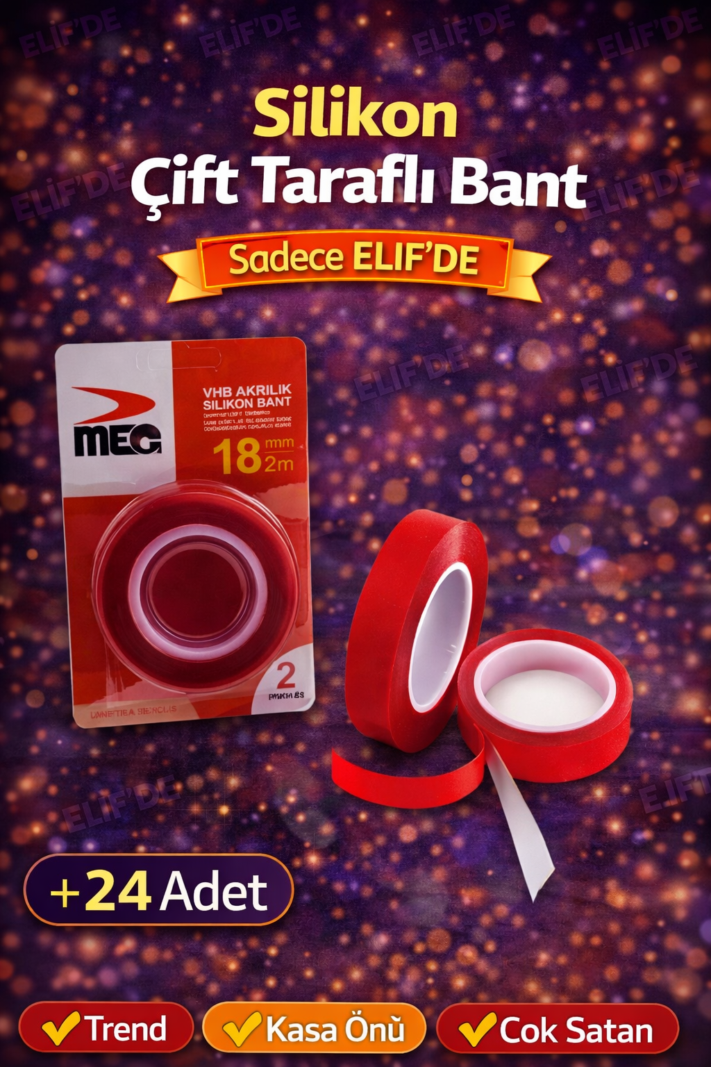 Silikon Çift Taraflı Bant/ 24lü Paket