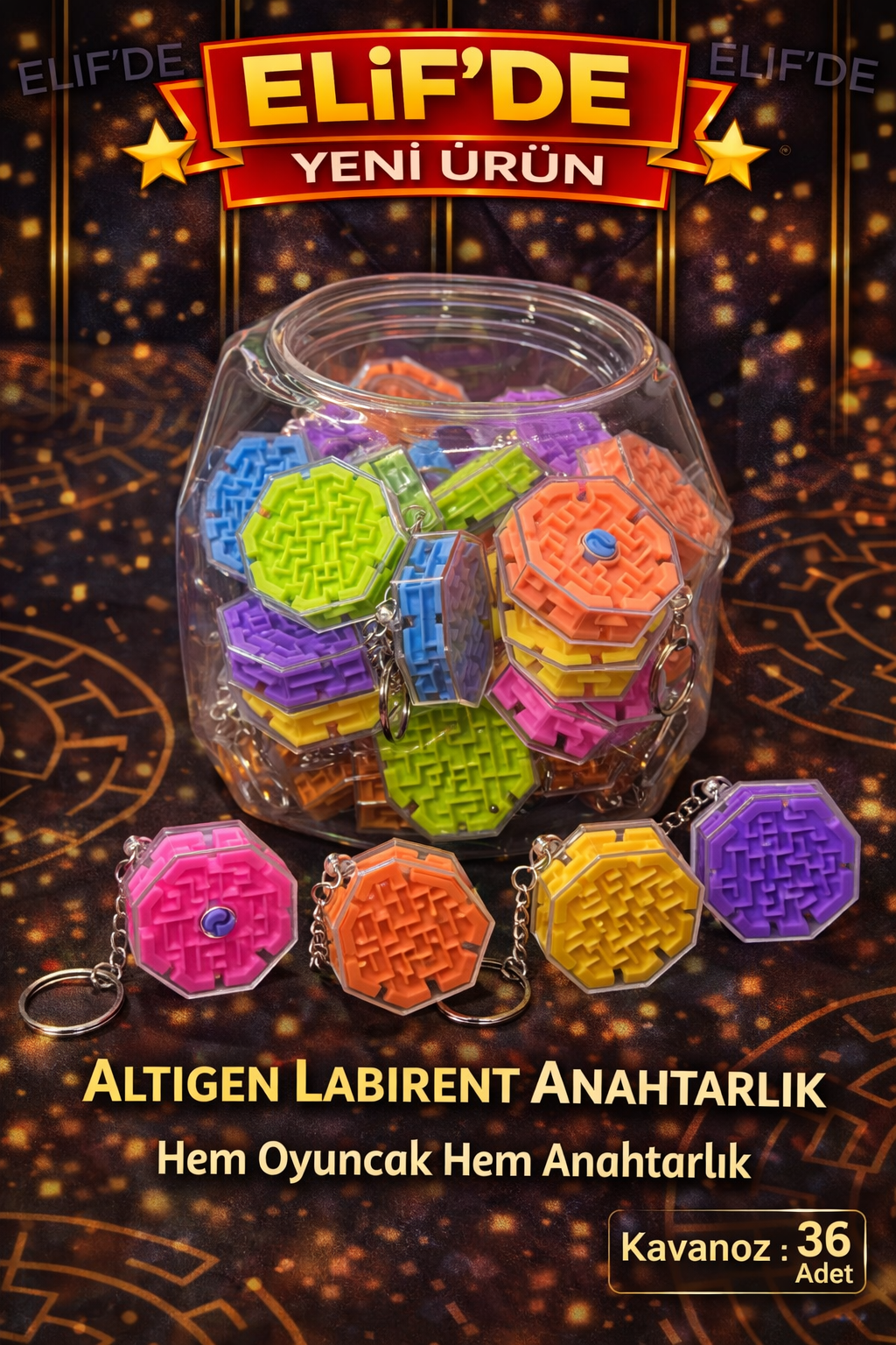 Altıgen LABIRENT ANAHTARLIK / 36li KAVANOZ