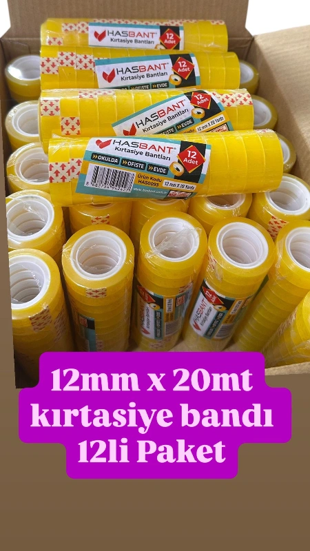 12MM X 20MT KIRTASİYE BANTI 12Lİ PAKET