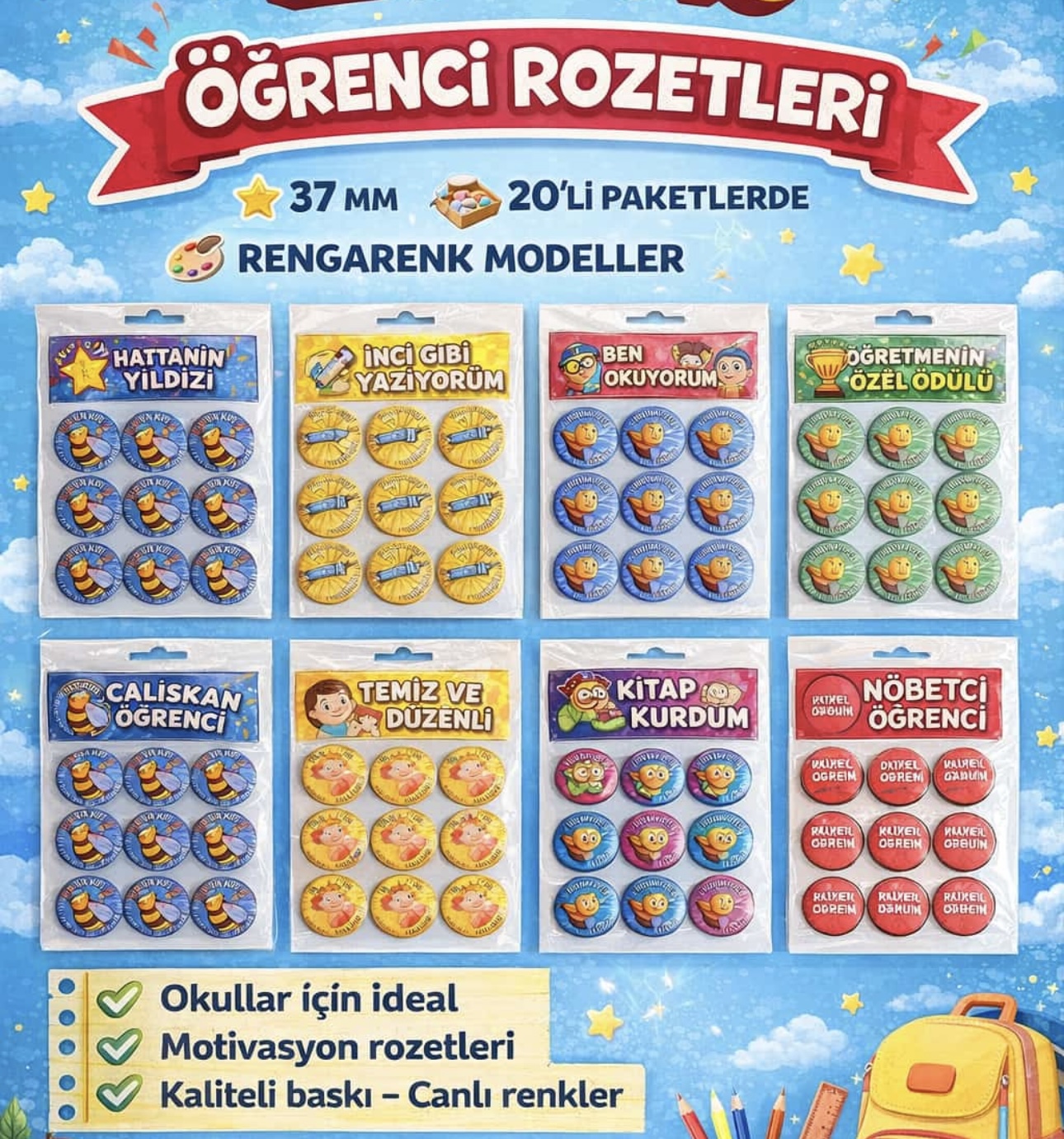 Motivasyon Rozetleri / 20li Kartela