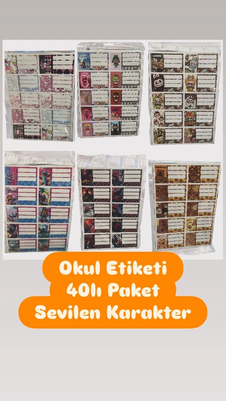 OKUL ETİKETİ KARAKTERLİ / 40LI PAKETLER