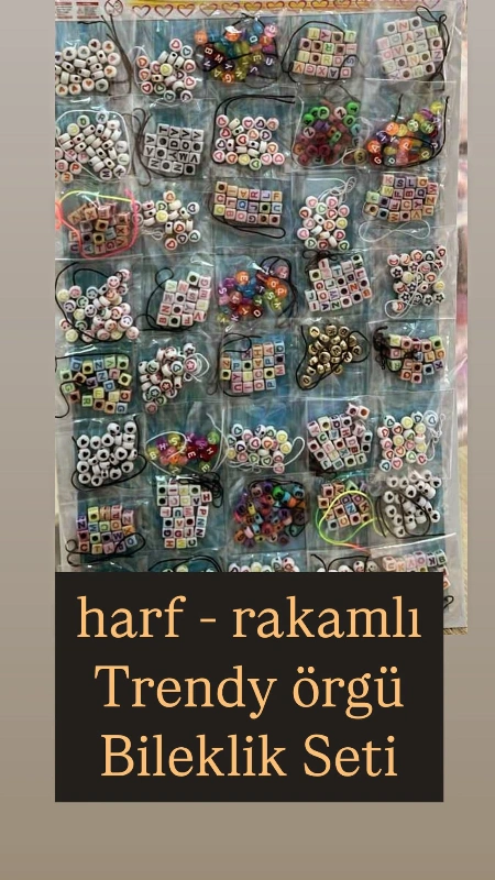 Adet: 9 ₺ / Harfli Rakamlı Bileklik Seti / 40lı Paket
