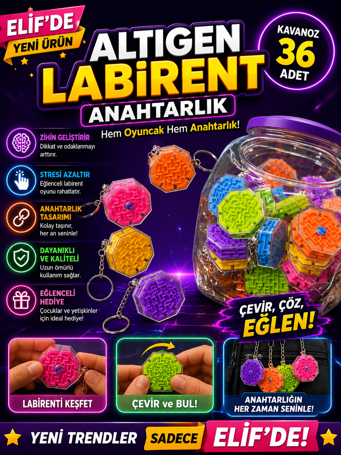 Labirent Oyuncak Anahtarlık / 36li kavanoz
