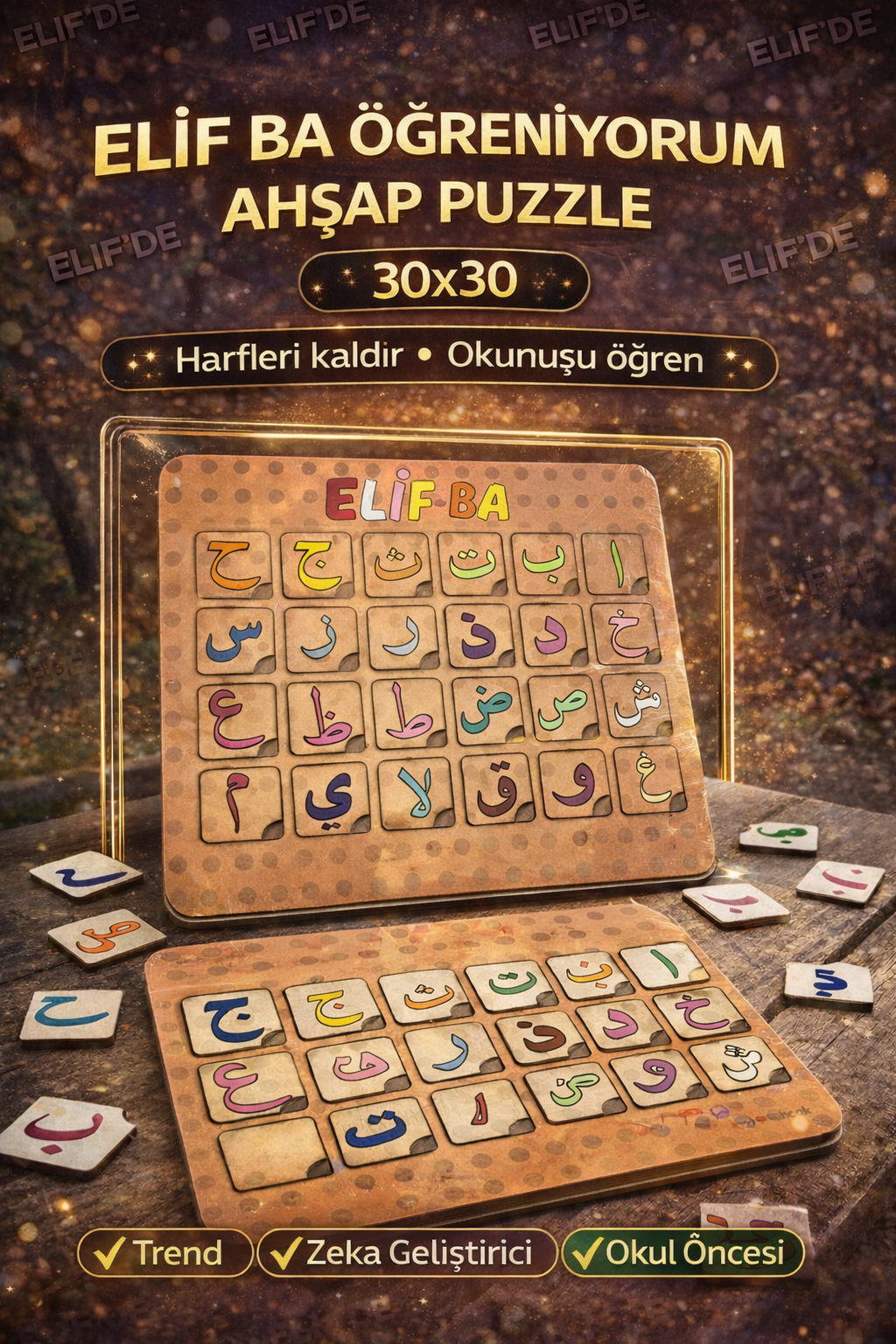 30x30 Elif Ba Öğretici Puzzle / 12li Paket
