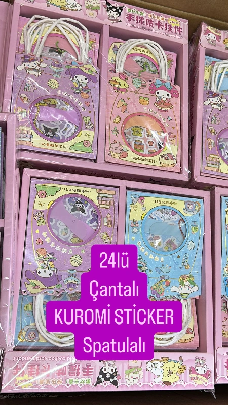 Adet: 30  ₺ / Çantalı Spatulalı Kuromi Pvc Sticker /  24lü Paket