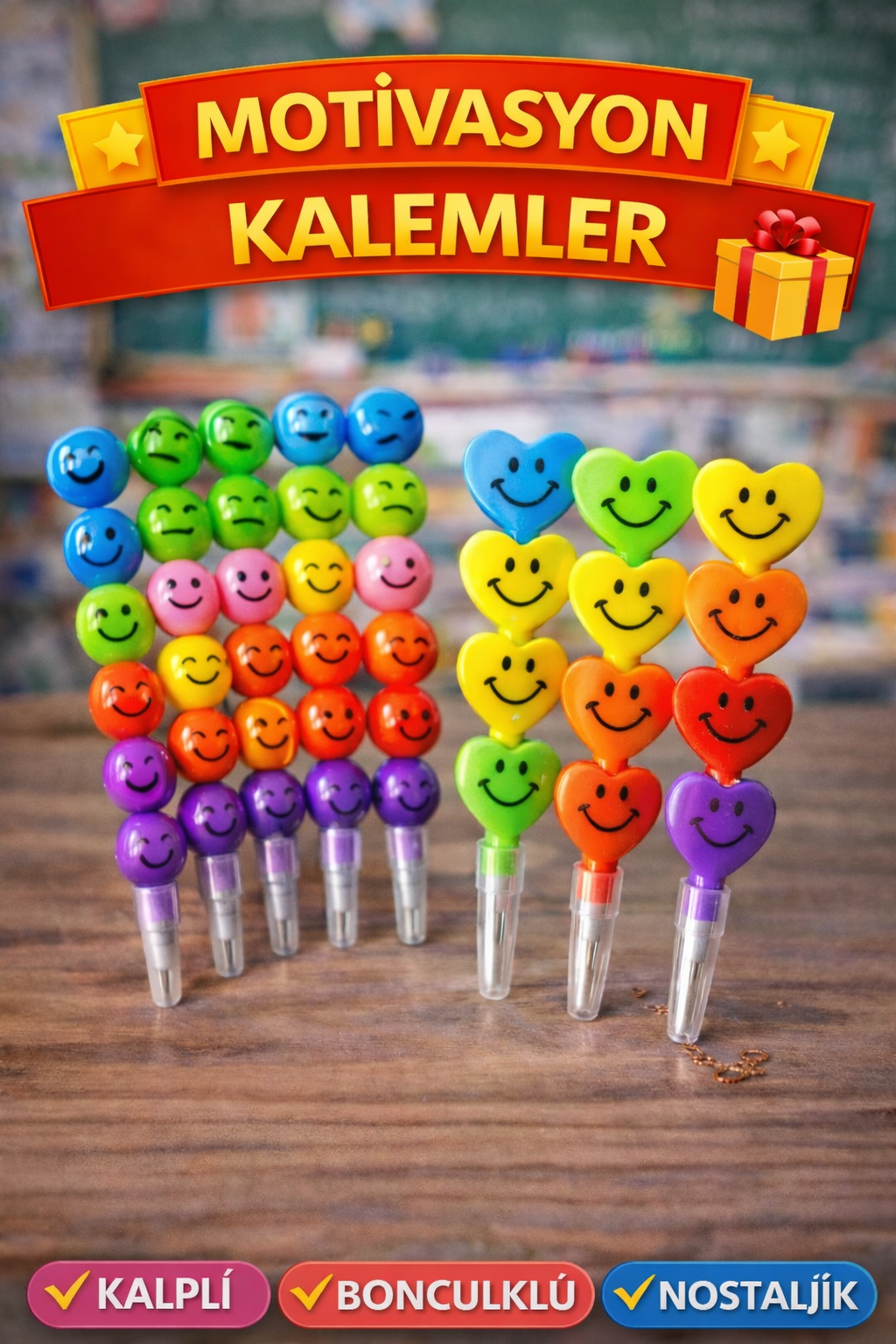 Emojili Motivasyon Kalemler / 120li Karışık Kutu
