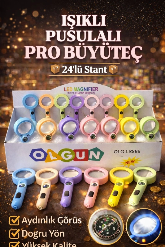 IŞIKLI PUSULALI PRO BÜYÜTEÇ / 24LÜ STANT / KOD: OLG LS888