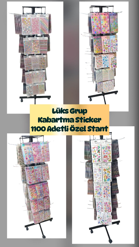 Lüks Grup Büyük Kabartma Sticker Standı /1100 Adetli Stant