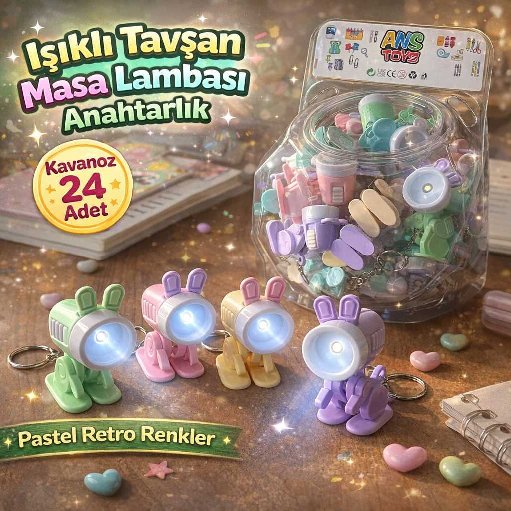 IŞIKLI TAVŞAN MASA LAMBASI ANAHTARLIK/ 24lü Kavanoz