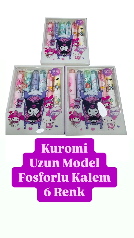 No:2 Uzun Model Lüks 6lı Kuromi Fosforlu Kalem Set/ 12li Paket