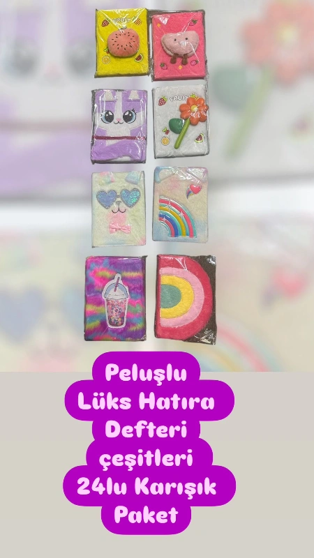 Peluşlu Lüks Renkli Sayfa Hatıra Defteri / 24lü paket